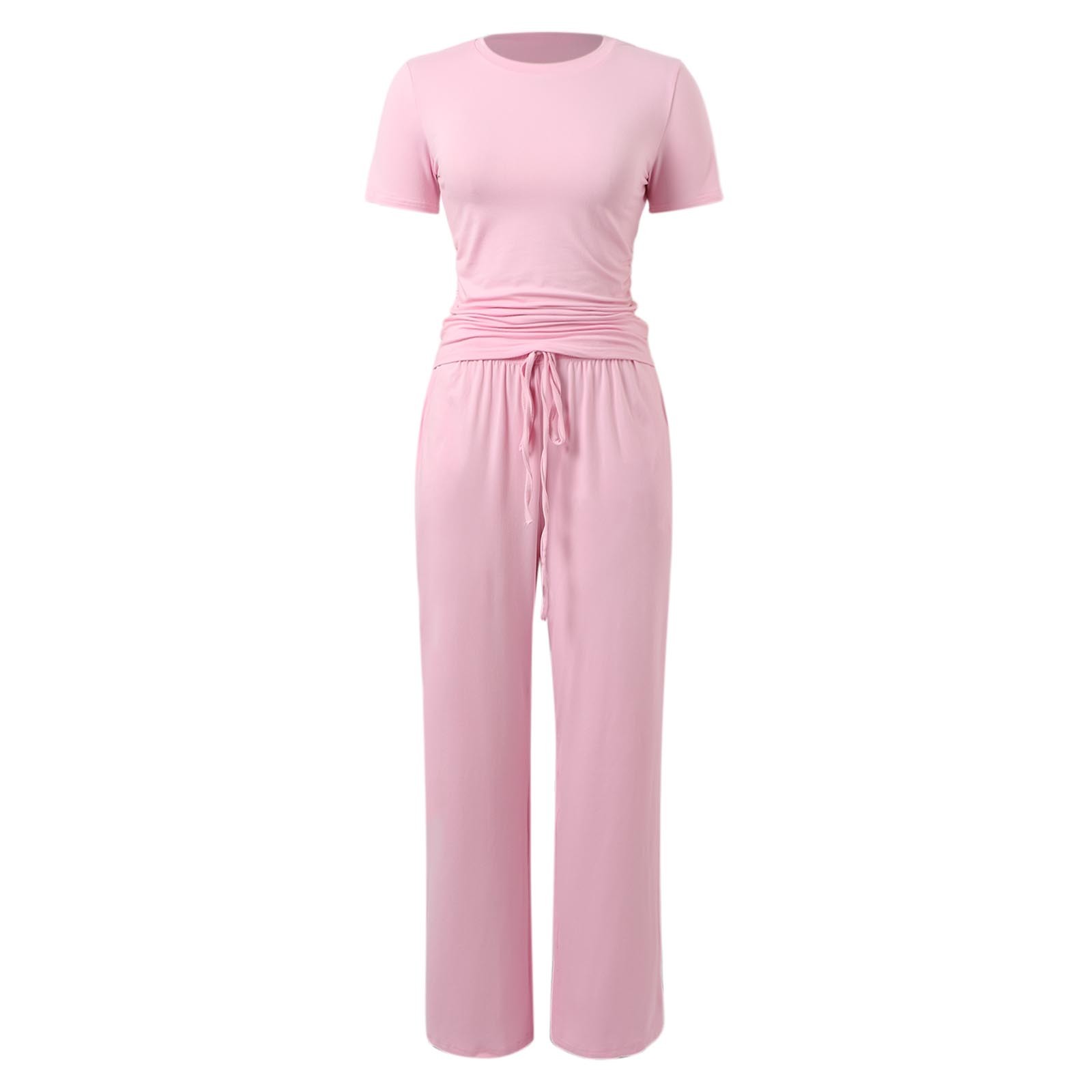 thumbnail image 5 of Conjunto de 2 piezas para mujer: top corto fruncido y pantalones anchos. Ligero y elástico. Ideal para viajes, vacaciones y ropa deportiva., 5 of 8